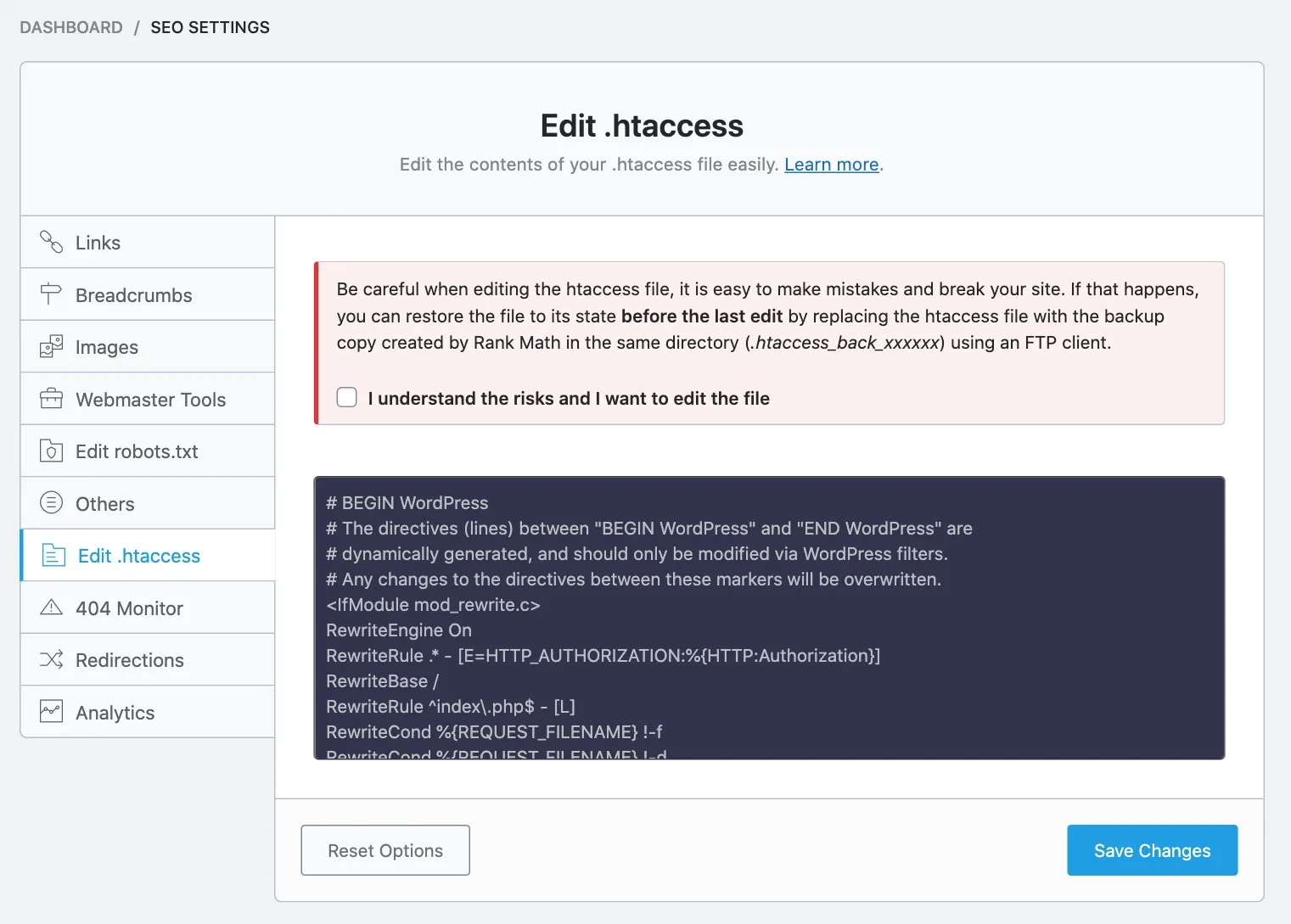 Truy cập vào Edit .htaccess