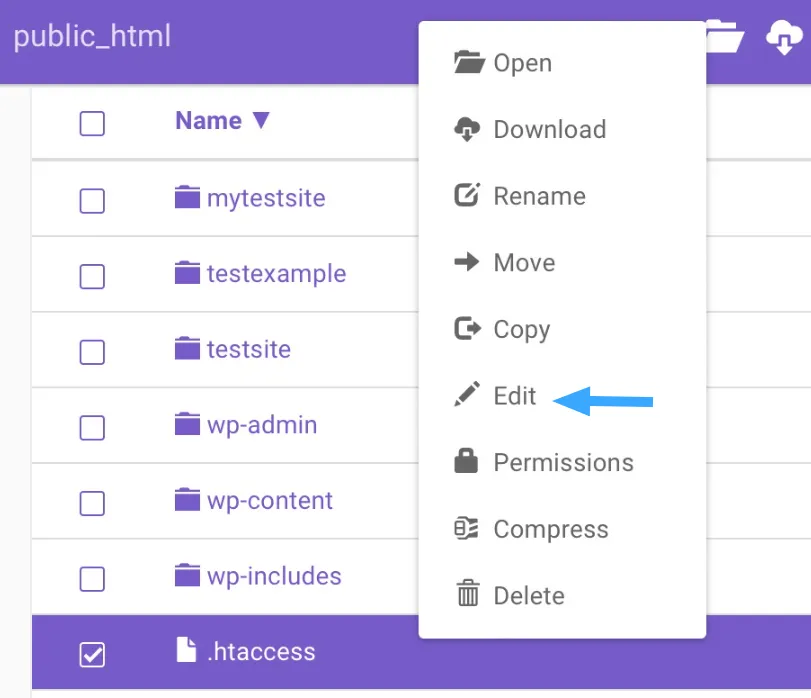 Mở file .htaccess
