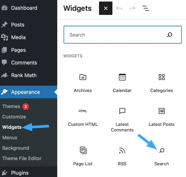 Thêm thanh tìm kiếm vào menu WordPress bằng WordPress Widget Panel