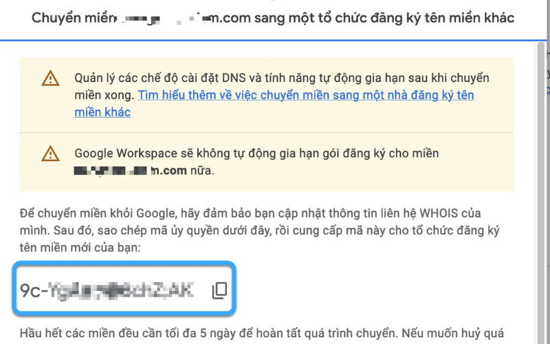 Xác nhận quá trình transfer