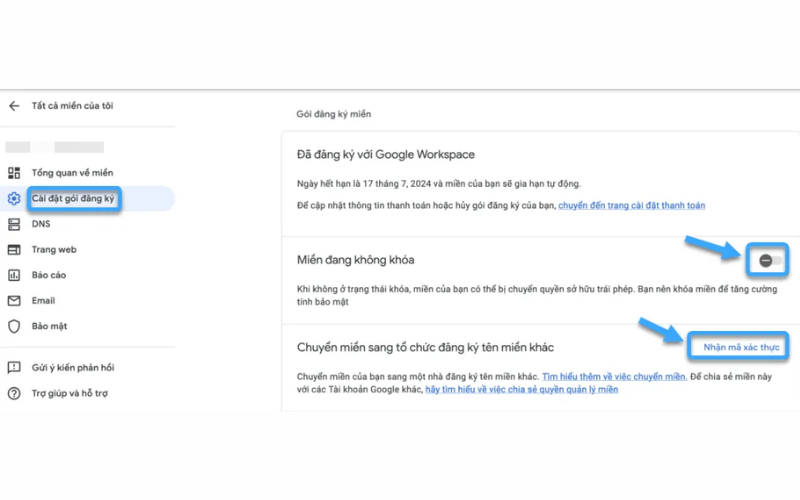  Mở khóa tên miền và lấy mã EPP tại nhà cung cấp hiện tại
