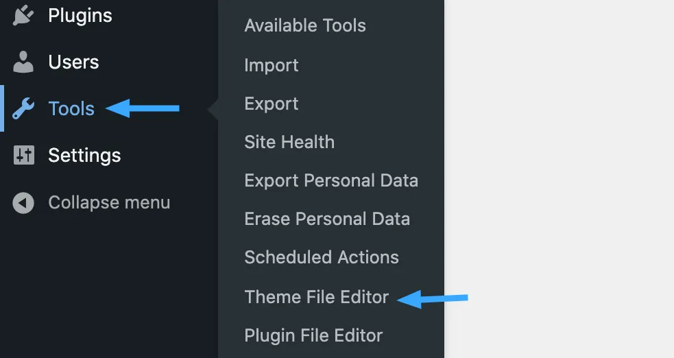 Truy cập vào Tools rồi vào Theme File Editor đối với theme block