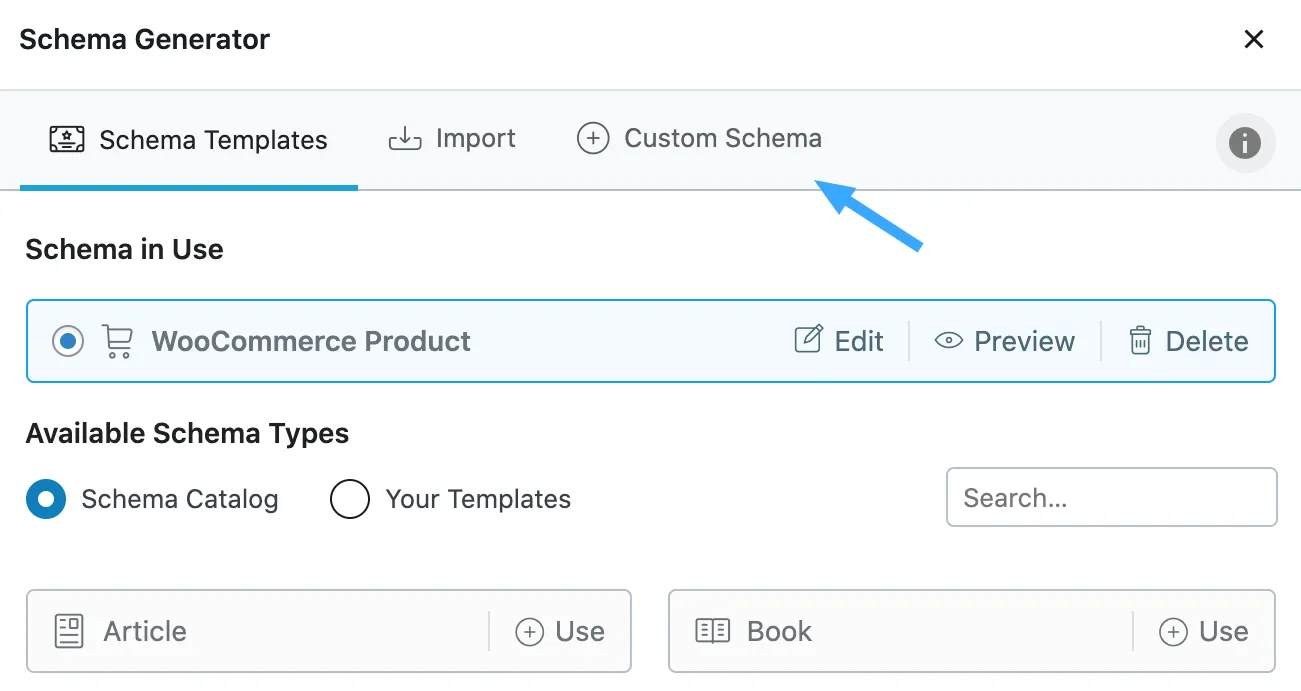 Truy cập vào Custom Schema Tab để chỉnh sửa schema