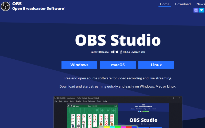 Truy cập trang web chính thức của OBS Studio và tải phiên bản phù hợp