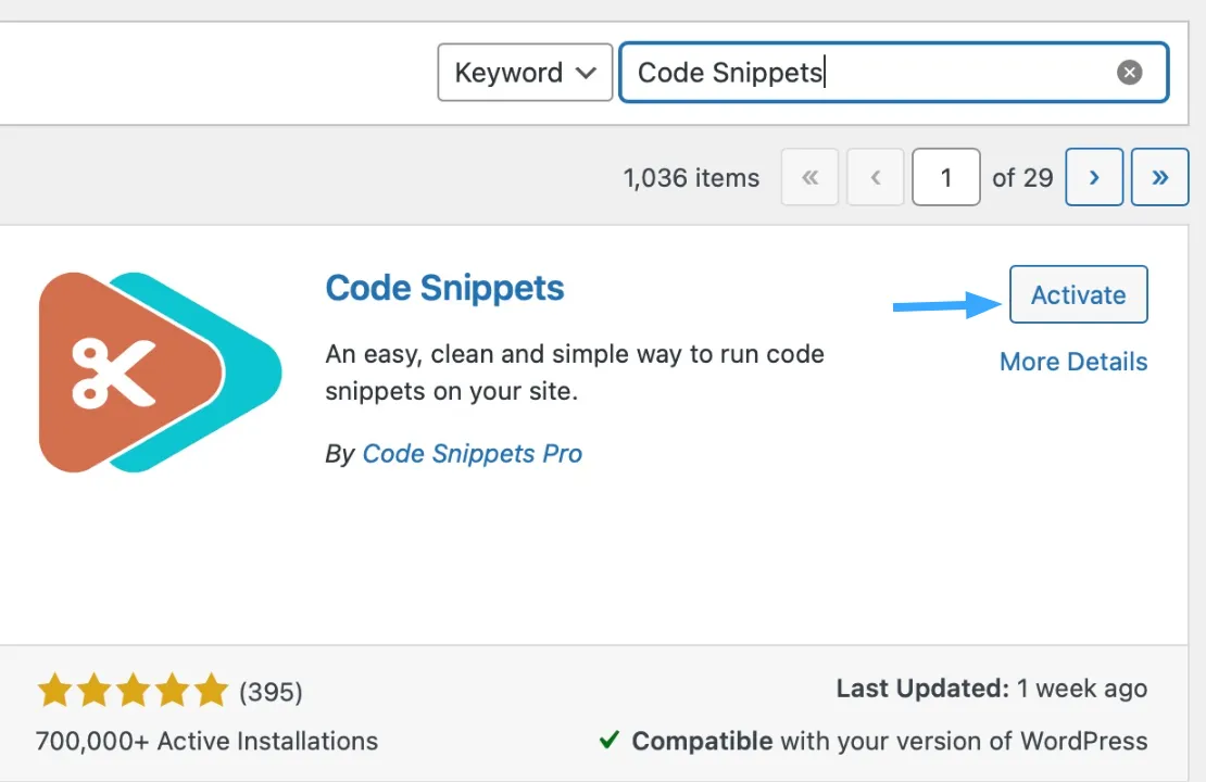 Cài đặt plugin Code Snippets