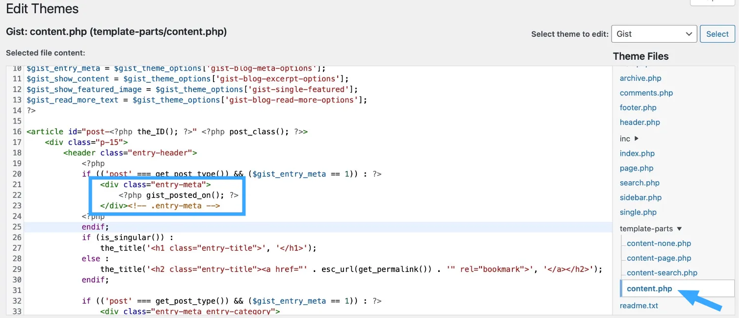 Cách xóa ngày đăng bài viết trong WordPress đơn giản nhất 41 Mở thư mục template-parts