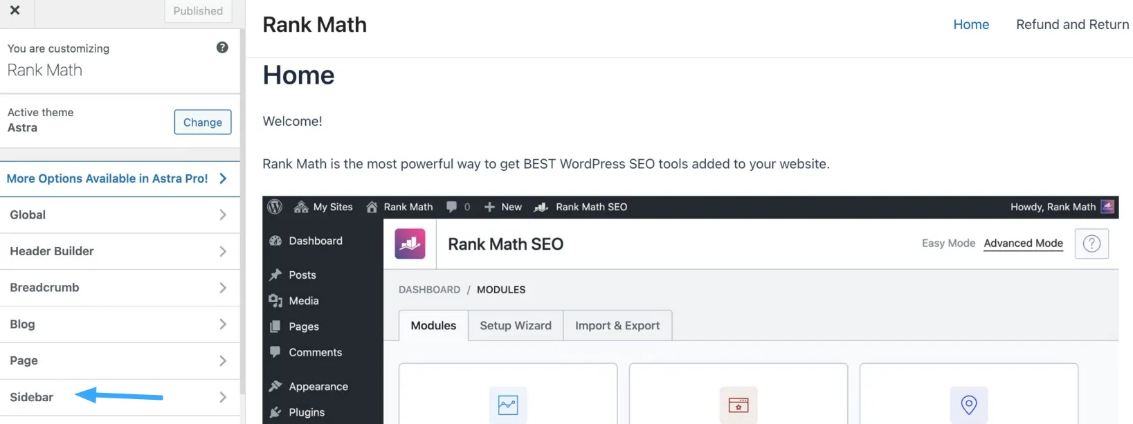 Chọn Sidebar