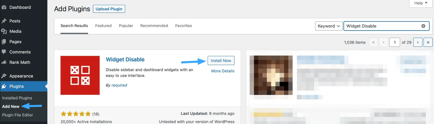 Cài đặt plugin Widget Disable