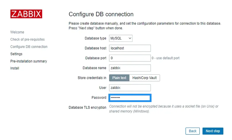 Cấu hình kết nối database: Tại đây bạn điền thông tin database bạn đã tạo ở bước trước