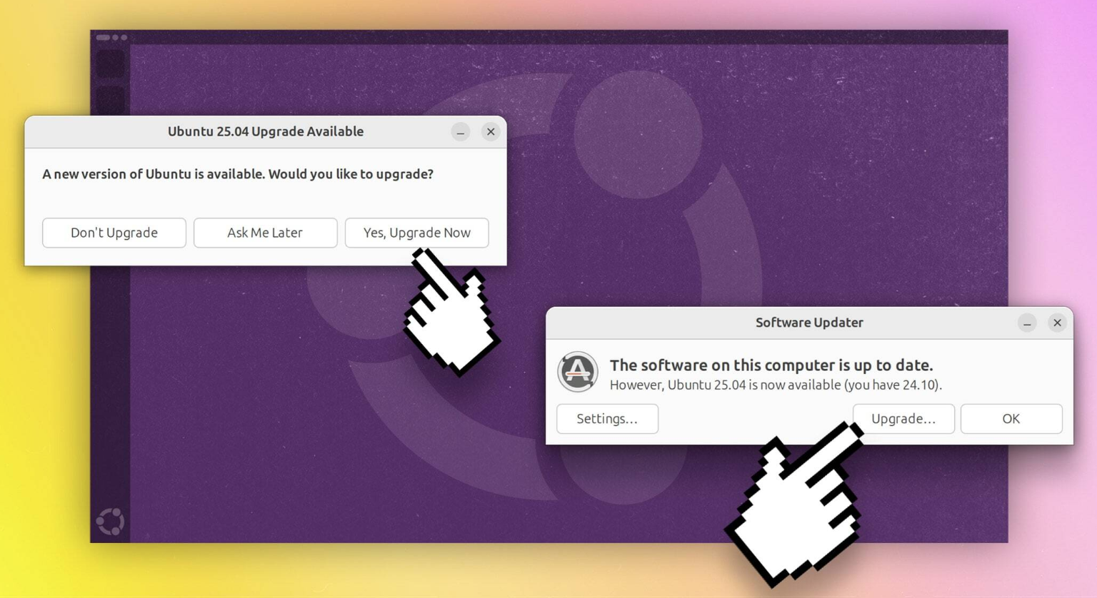 Chờ thông báo nâng cấp Ubuntu 25.04