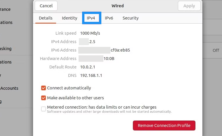 Chuyển sang tab IPv4
