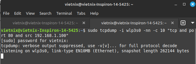 Cú pháp của lệnh tcpdump