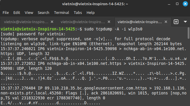 Hiển thị nội dung gói tin ở định dạng ASCII