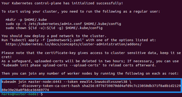 Khởi tạo cụm Kubernetes từ master node
