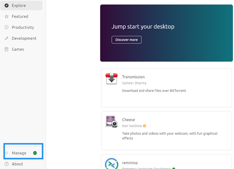 Nhấn “Manage“ trong App Center