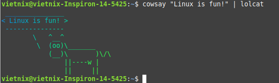 Sử dụng cowsay kết hợp với lolcat
