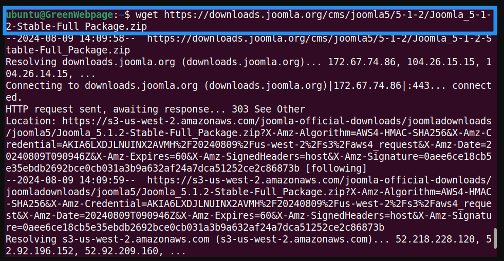 Sử dụng lệnh sau để cài đặt Joomla trên Ubuntu 22.04 trực tiếp từ terminal