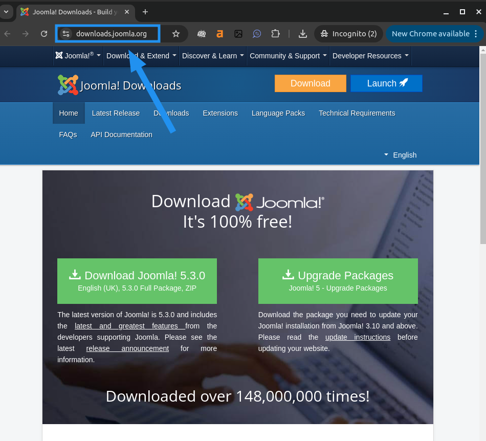 Vào trang để tải xuống gói Joomla phù hợp