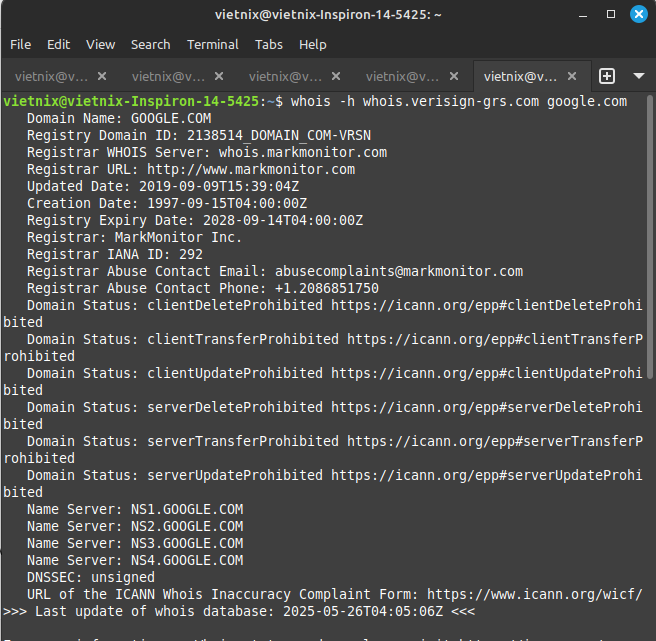 Ví dụ 3: Sử dụng WHOIS server cụ thể