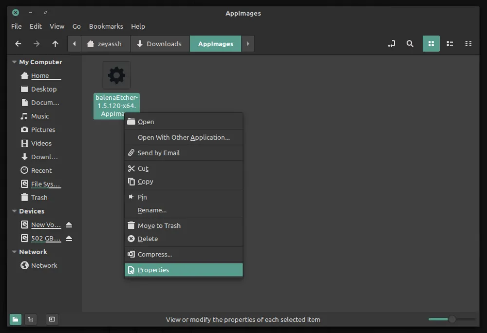 Chạy AppImage Linux bằng giao diện đồ họa (GUI) - Nguồn: Internet