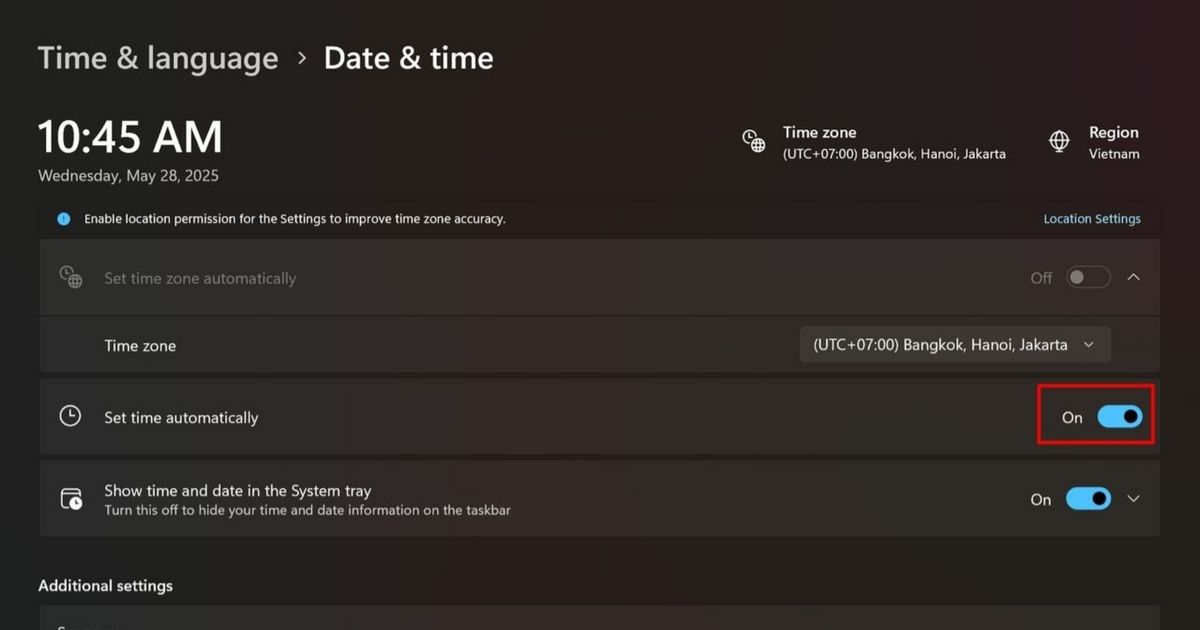 Lỗi err_ssl_protocol_error là gì? Nguyên nhân và cách khắc phục nhanh chóng 39 Bật Set time automatically