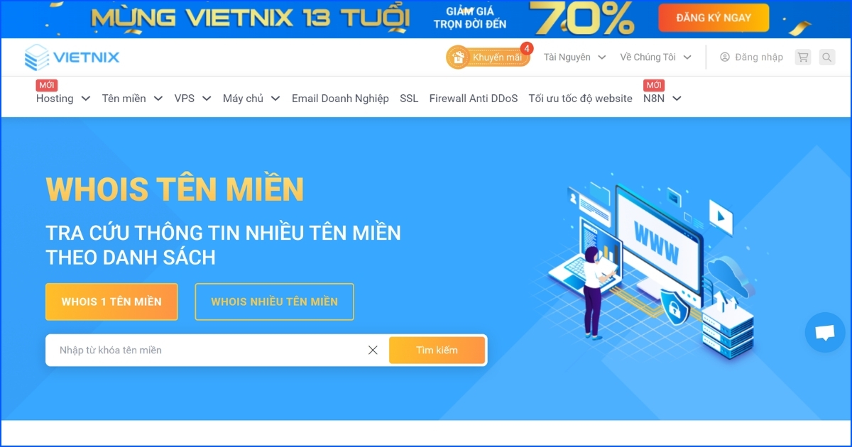 Tìm chủ sở hữu thực sự tên miền: Tra cứu WHOIS Vietnix 22 Truy cập vào công cụ tra cứu WHOIS của Vietnix