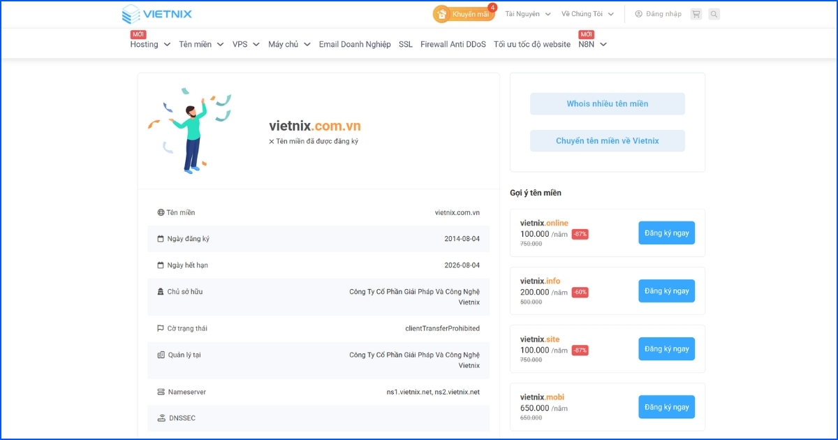 Tìm chủ sở hữu thực sự tên miền: Tra cứu WHOIS Vietnix 24 Xem và phân tích kết quả