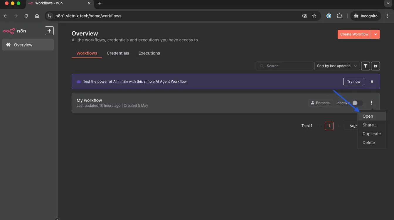 Chọn Workflows