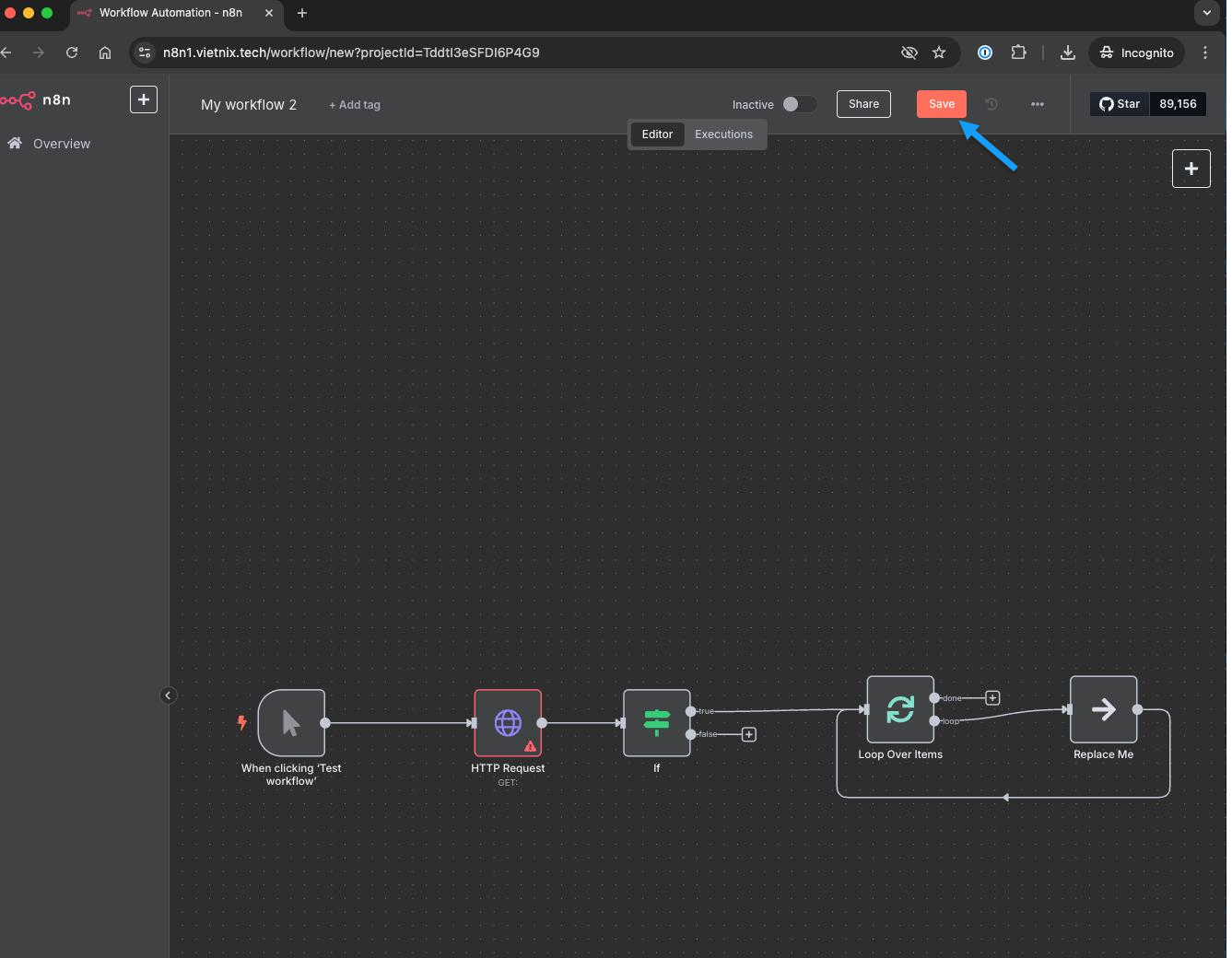 Chỉnh sửa và lưu Workflow mới