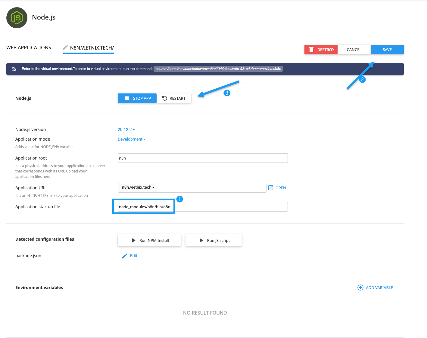 Thay đổi trường Application startup file