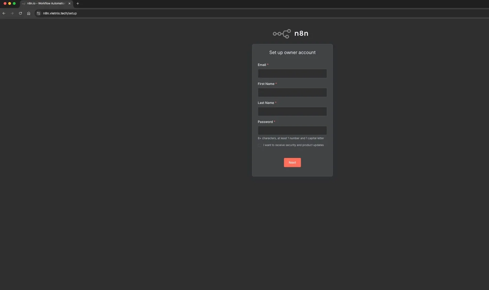 Giao diện sau khi cài n8n trên cPanel