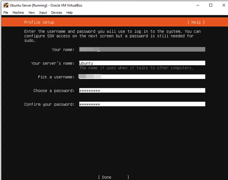 Tạo "Name", "Server Name" và "Password" cho người dùng quản trị - Nguồn: Internet