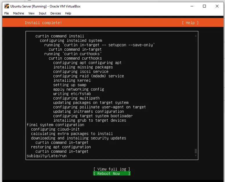 Chọn "Reboot Now" để khởi động lại máy ảo - Nguồn: Internet