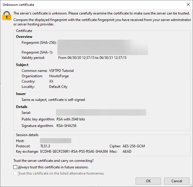 Chọn Always trust this certificate in future sessions - Nguồn: Internet