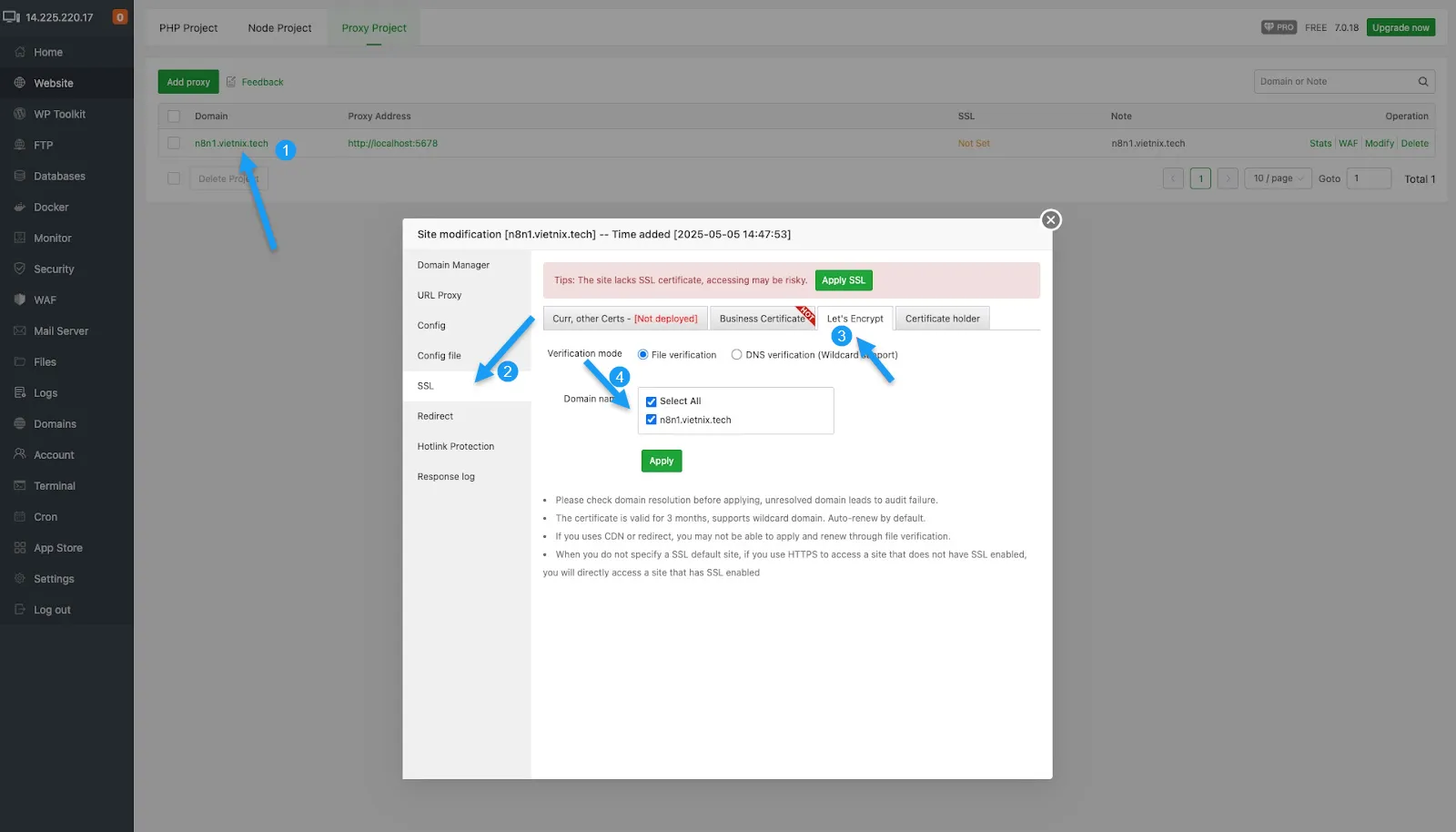 Cài đặt SSL free