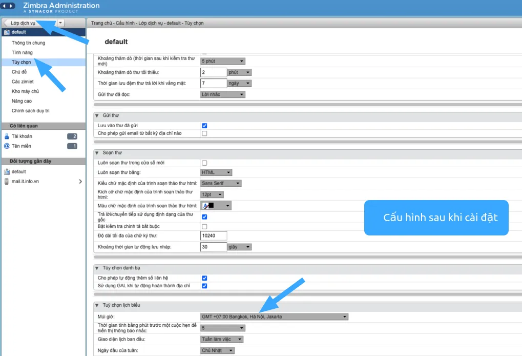 Thiết lập Zimbra sau cài đặt - Nguồn: Internet