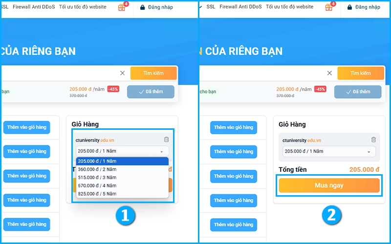 Thêm tên miền .edu.vn vào giỏ hàng tại Vietnix