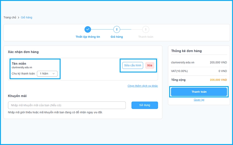 Xác nhận thông tin đơn hàng đăng tên miền .edu.vn tại Vietnix