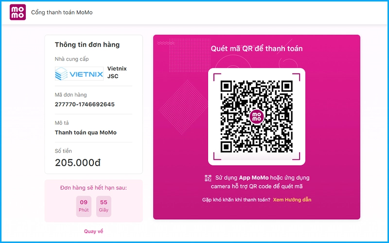 Thực hiện thanh toán dịch vụ đăng ký tên miền .edu.vn tại Vietnix