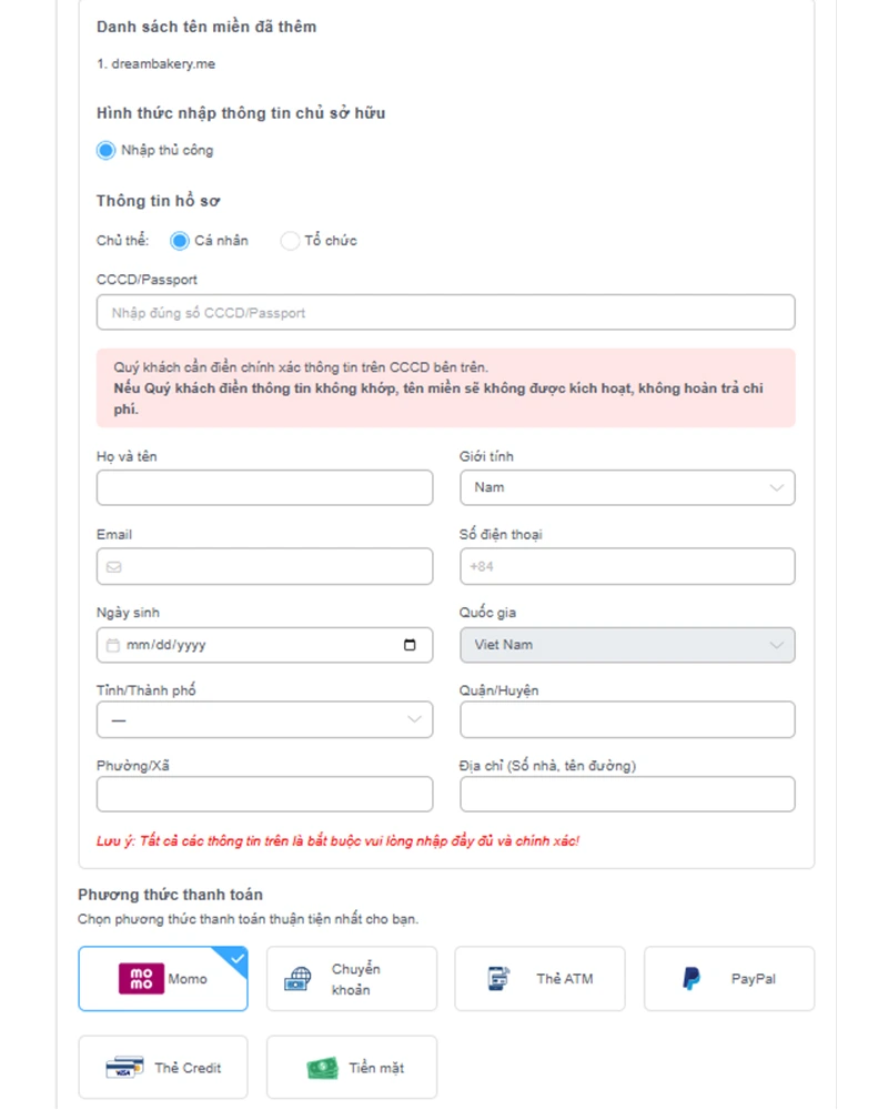 Khai báo tên miền tại Vietnix