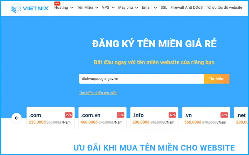 Kiểm tra miền .gov.vn cần đăng ký tại Vietnix