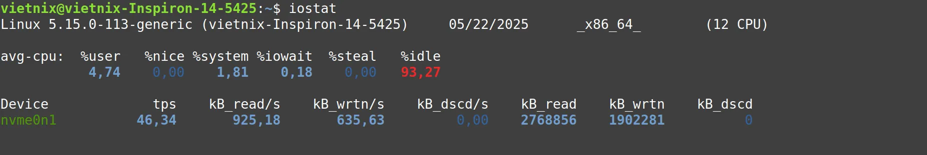 Cú pháp cơ bản của lệnh iostat Linux