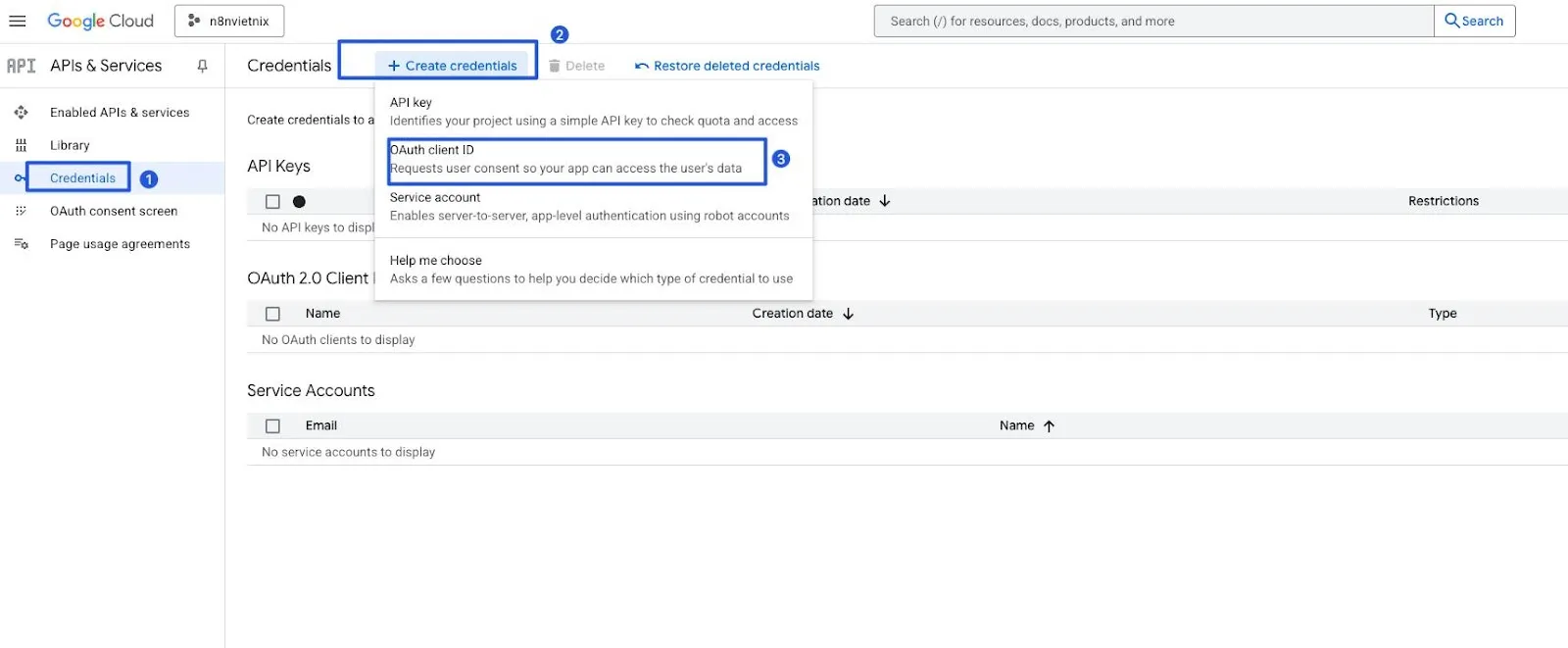 Chọn OAuth client ID