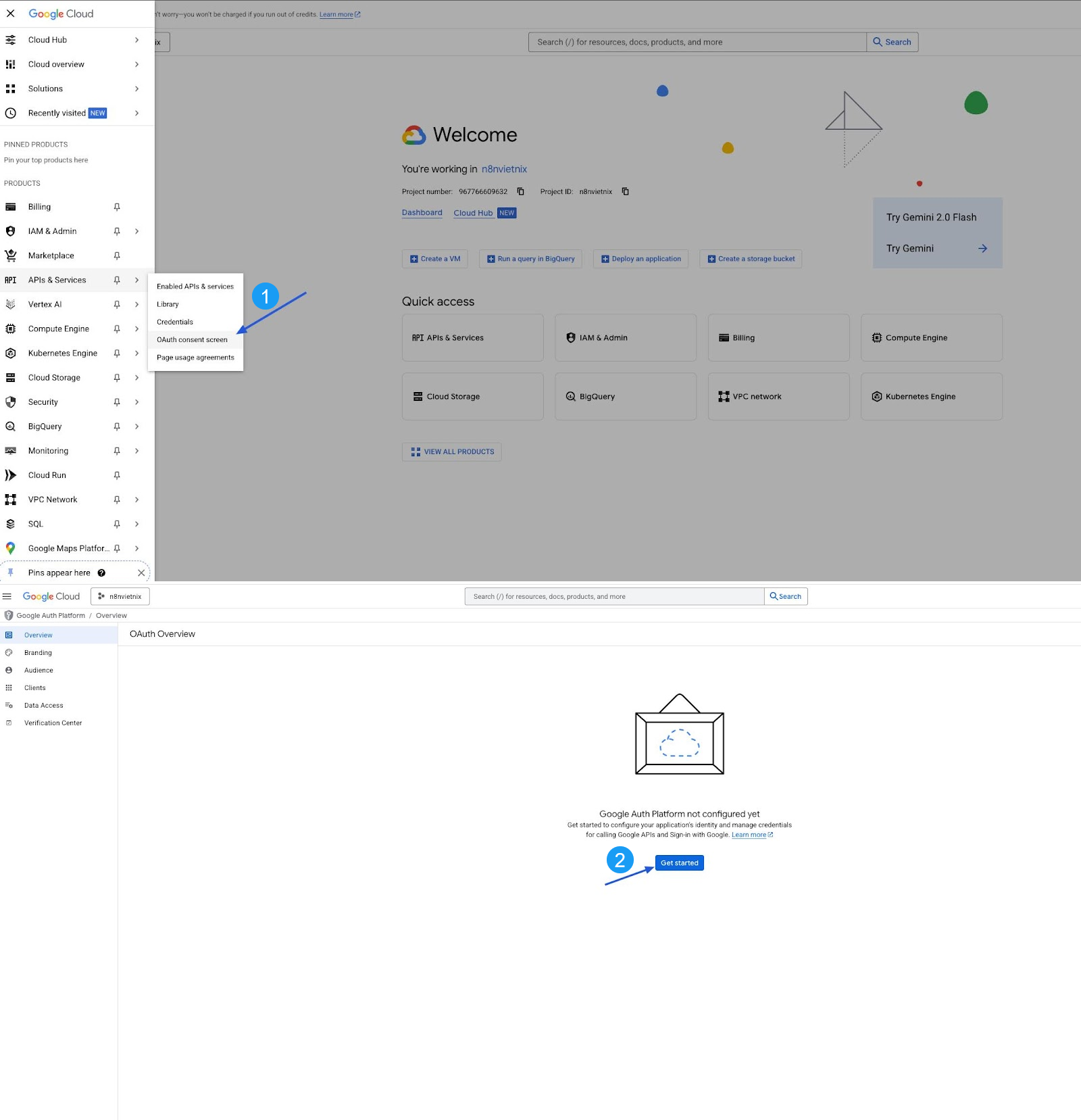 Chọn OAuth consent screen