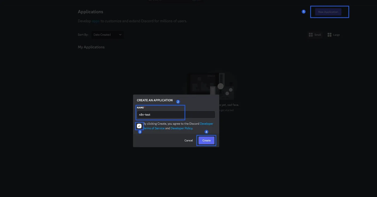 Tạo một ứng dụng mới để kết nối n8n với Discord