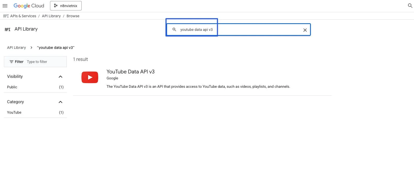 Kích hoạt YouTube Data API v3