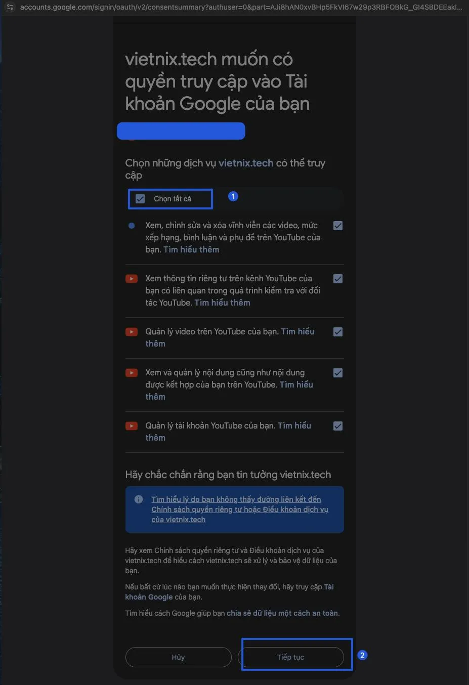 Consent screen