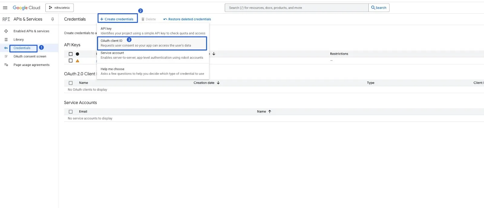Chọn OAuth client ID
