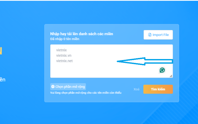 Nhập danh sách tên miền cần kiểm tra Nhập danh sách tên miền cần kiểm tra
