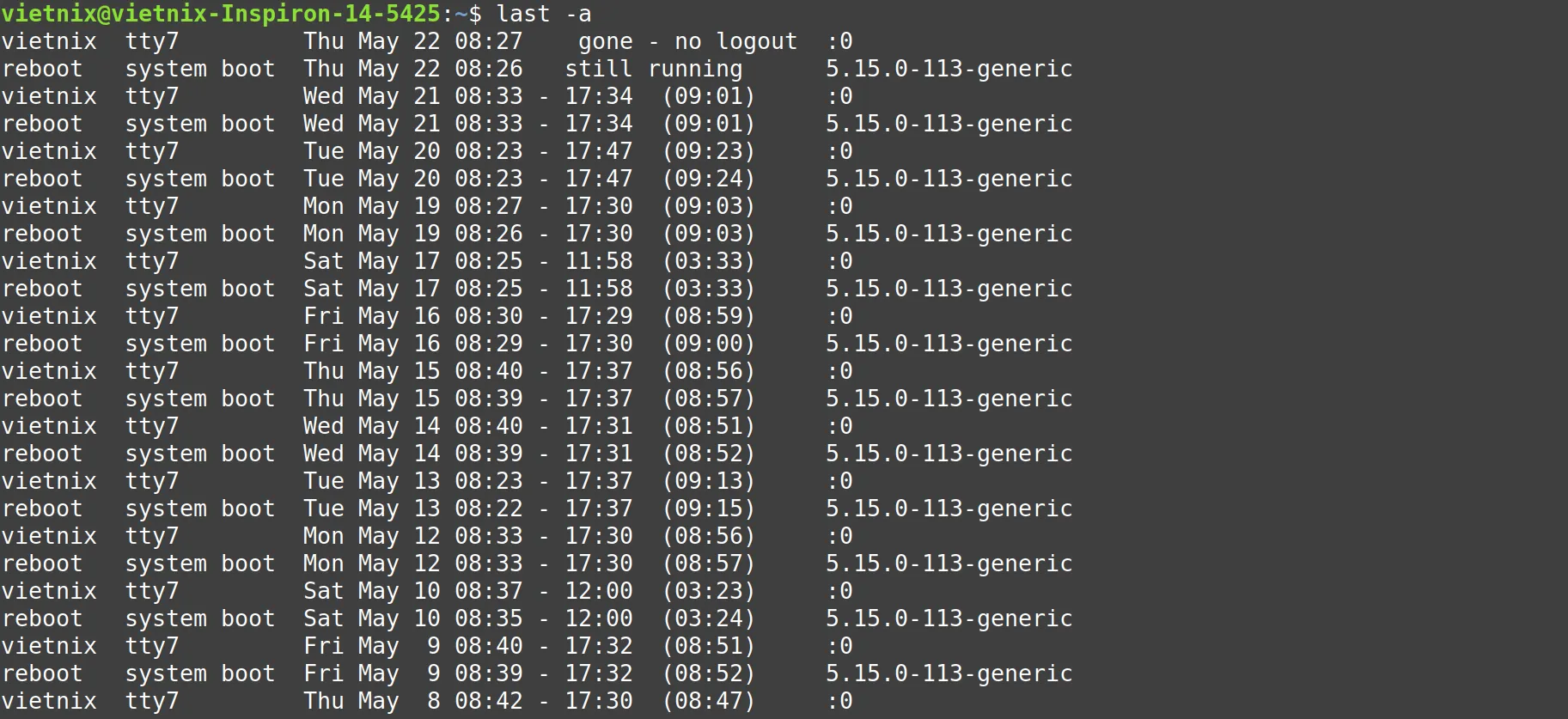 Hiển thị hostname ở cột cuối cùng với lệnh last Linux